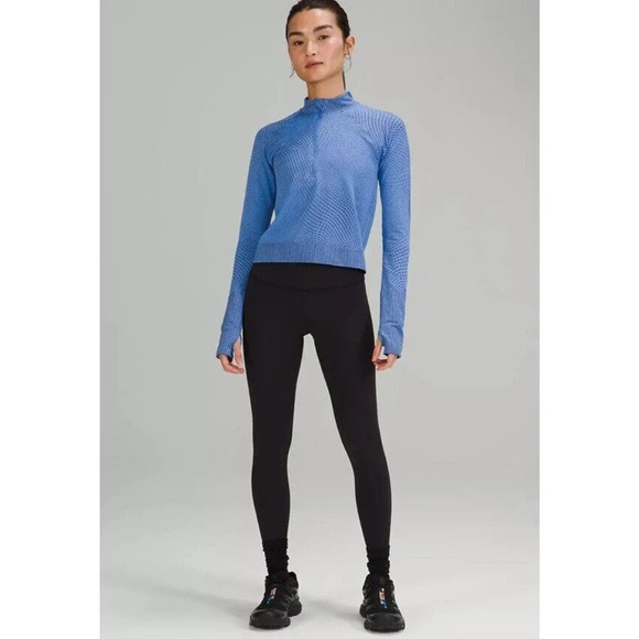 Lululemon Rest Less Cropped Half Zip Women's Sz 6 Grid Warp Blue Nile Night Sea - Picture 6 of 16